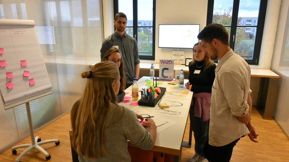 Group discussing around a table