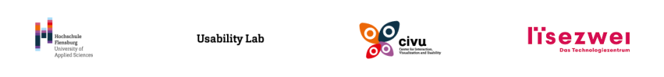 Hochschule Flensburg logo, Usability Lab logo, CIVU logo, lizezwei logo
