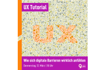 Ein rotes "UX" steht auf grünem Hintergrund. Text: "Wie sich digitale Barrieren wirklich anfühlen" 