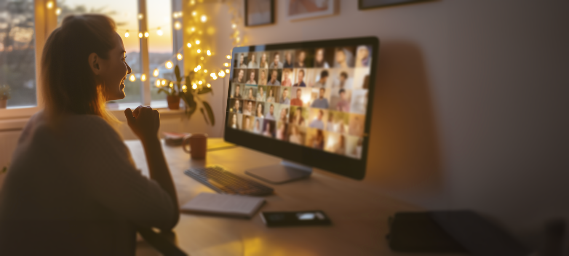 Eine junge Frau in einem Online Meeting