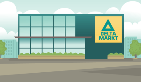 Das Bild zeigt die Fassade eines Delta Markts